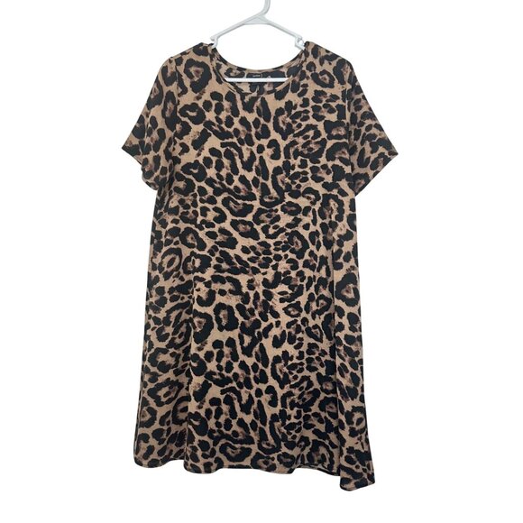 Shein Women Leopard Print Short-Sleeve Tunic Dress SZ L (8/10) Lightweight knit - Picture 1 of 9